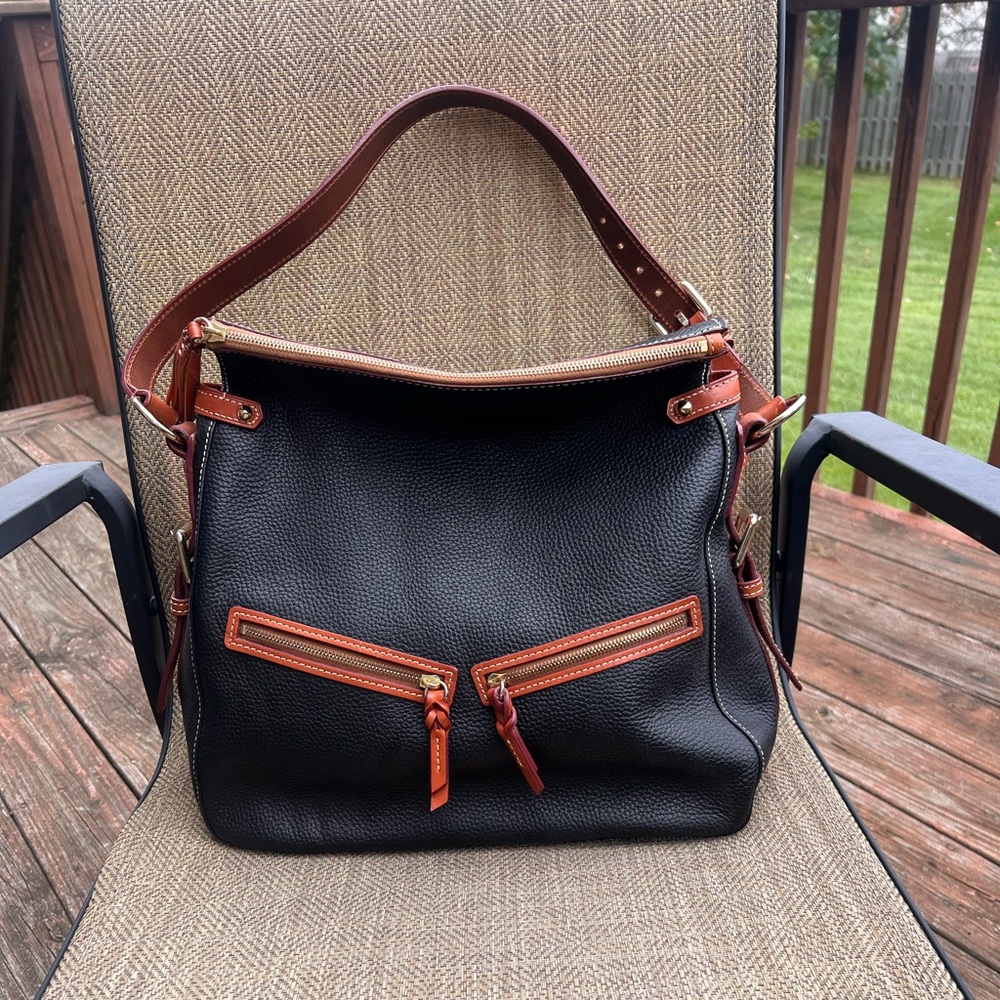 Dooney & Bourke Zip Sac BLACK & BROWN Pebbled Leather